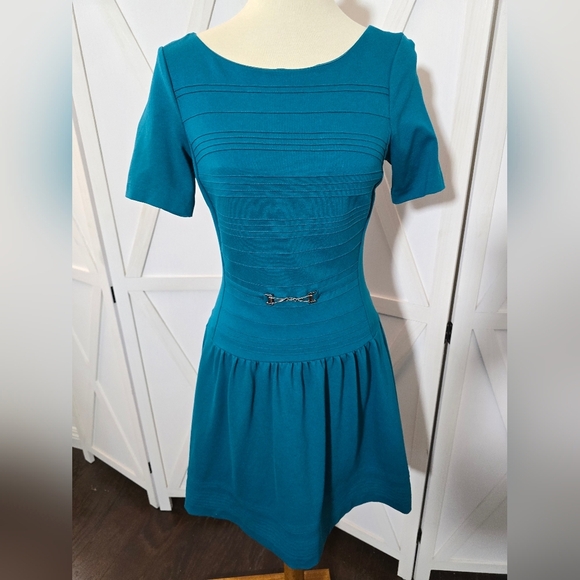 White House Black Market Dresses & Skirts - WHBM Teal Pintuck Fit-and-Flare Mini Dress